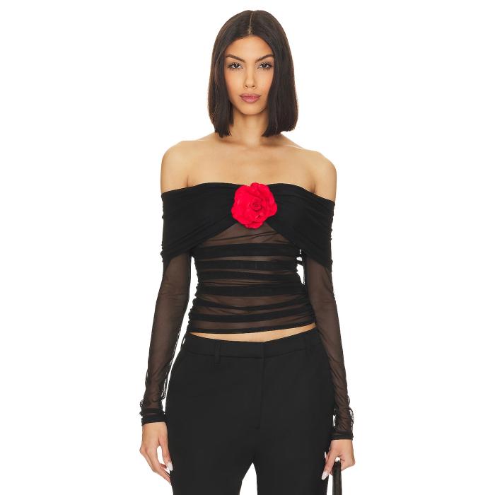 アマンダアプリチャード Amanda Uprichard 【 X Revolve Nellia Blouse Women Black With Red Rose 】 レディースファッション トップス その他 レディース 黒色 ブラック Red 赤・レッド Rose ローズ