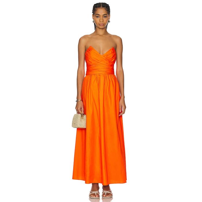 Line \u0026 Dot 【 Sunburst Midi Dress Women Coral Red 】 御召しもの レディース Red 赤・赤いこと