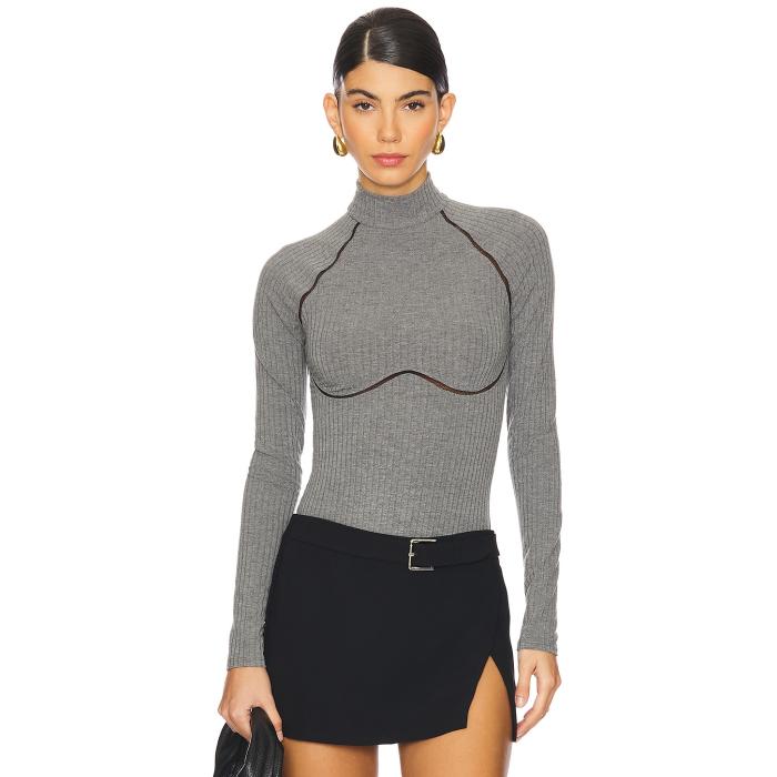 フルールドゥマル Fleur Du Mal 【 Rib Bodysuit With Lace Trim Women Heather Grey Rib 】 ボディースーツ レディースファッション トップス その他 レディース heather ヘザー 灰色 グレー