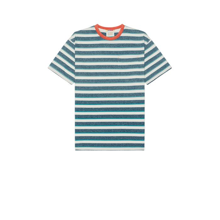 スコッチアンドソーダ Scotch & Soda 【 Yar Dye Stripe Pocket Tee Men Off White & Harbour Teal Multicolor Stripe 】 Stripe ストライプ Tシャツ メンズファッション トップス Tシャツ カットソー メンズ 白色 ホワイ