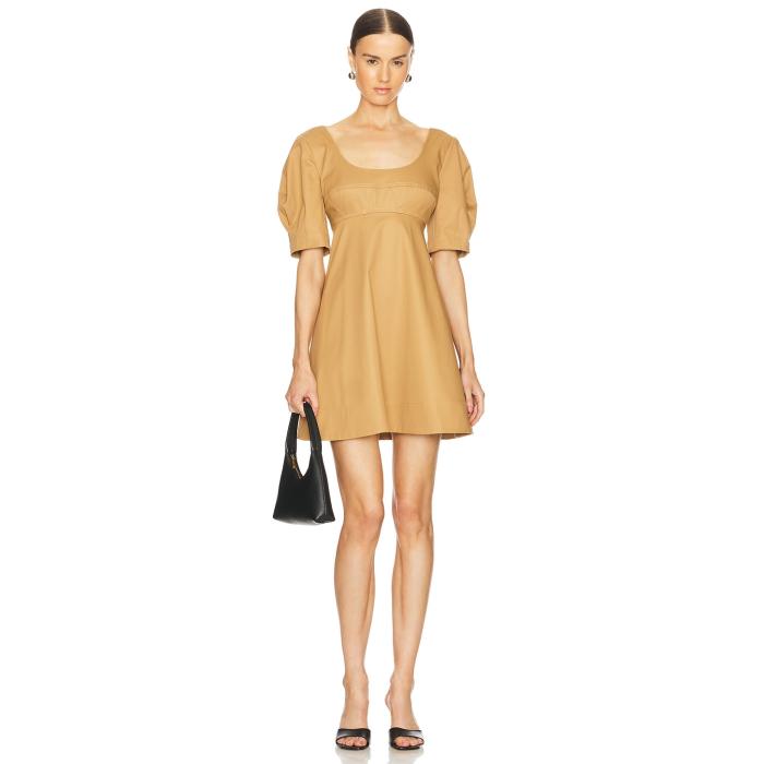 Matthew Bruch 【 Bustier Puff Sleeve Mini Dress Women Khaki Cotton Twill 】 Sleeve スリーブ ドレス レディースファッション ドレス レディース カーキ