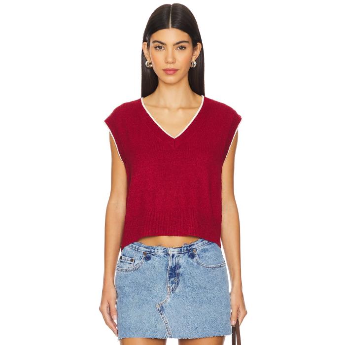 Monrow 【 Boucle Knit V Neck Sweater Vest Women Maroon 】 ニット トレーナー ベスト レディースファッション トップス ニット セーター セーター レディース マルーン