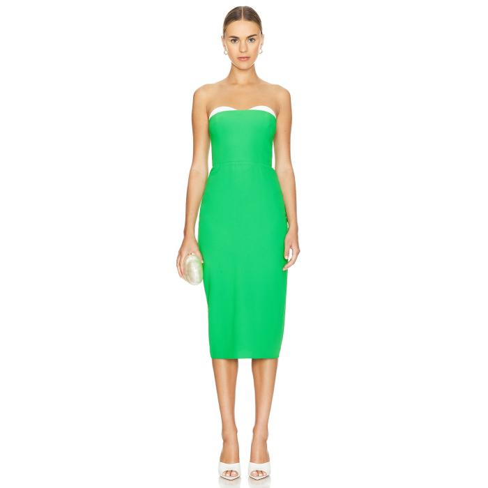 アマンダアプリチャード Amanda Uprichard 【 X Revolve Meline Midi Dress Women Grass & Ivory 】 ドレス レディースファッション ドレス レディース アイボリー