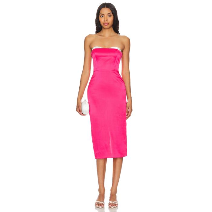 アマンダアプリチャード Amanda Uprichard 【 Meline Midi Dress Women Begonia & Ivory 】 ドレス レディースファッション ドレス レディース アイボリー