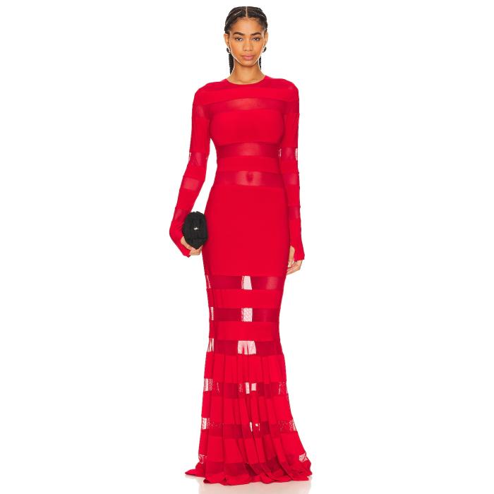 Norma Kamali 【 X Revolve Spliced Dress Fishtail Gown Women Tiger Red 】 ドレス レディースファッション ドレス レディース Red 赤・レッド