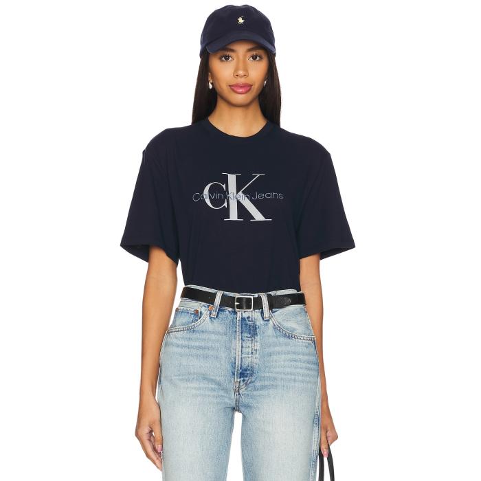カルバンクライン Calvin Klein 【 Short Sleeve Hero Monologo Tee Women Dark Sapphire 】 Sleeve スリーブ Tシャツ レディースファッション トップス Tシャツ カットソー レディース
