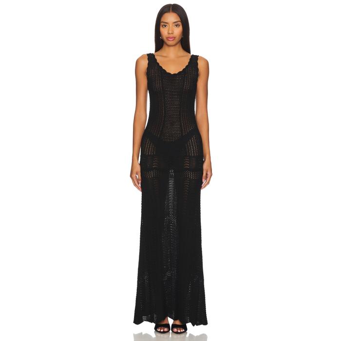 Norma Kamali 【 Scoop Neck Tank Crochet Dress Women Black 】 貯蔵タンクいの一番 御召しもの レディース 黒いこと 黒いこと