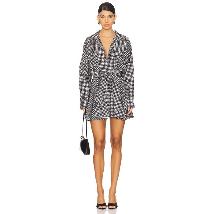 Norma Kamali 【 Oversized Shirt Flared Mini Dress Women Large Houndstooth 】 ドレス レディース｜スニケス 35,490円
