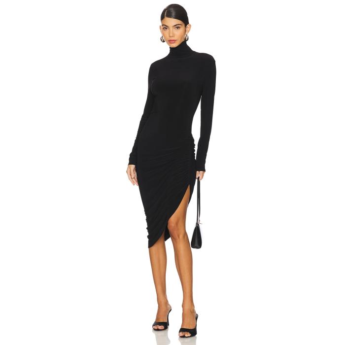 Norma Kamali 【 Long Sleeve Turtleneck Side Drape Dress Women Black 】 Sleeve スリーブ ドレス レディースファッション ドレス レディース 黒色 ブラック