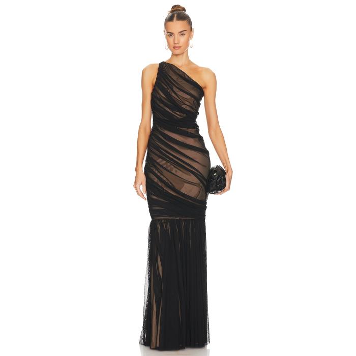 Norma Kamali 【 Diana Fishtail Gown Women Black Mesh & Nude 】 レディースファッション ドレス レディース 黒色 ブラック