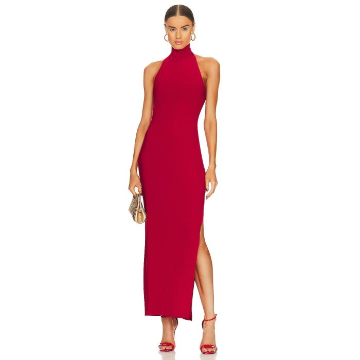 Norma Kamali 【 Halter Turtleneck Side Slit Gown Women Red 】 レディース Red 赤・レッド