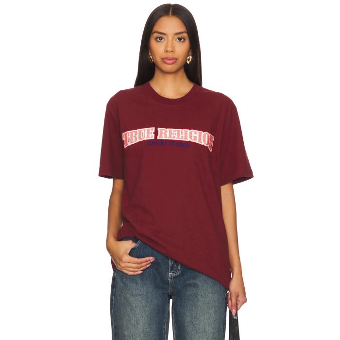 トゥルーレリジョン True Religion 【 Cross Stitch Arch Tee Unisex Cabernet 】 Tシャツ レディースファッション トップス Tシャツ カットソー ユニセックス