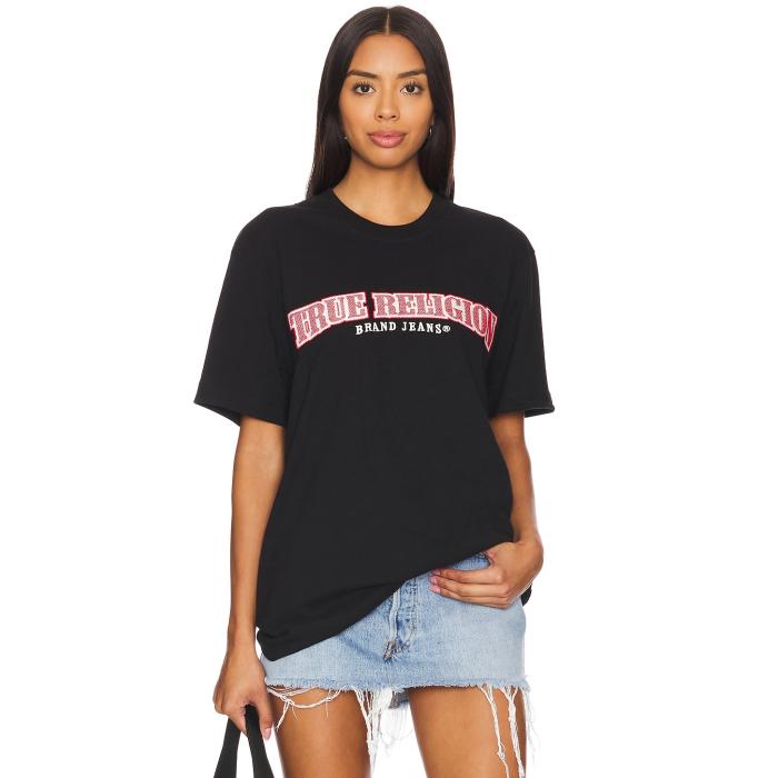 トゥルーレリジョン True Religion 【 Cross Stitch Arch Tee Unisex Jet Black 】 Tシャツ レディースファッション トップス Tシャツ カットソー ユニセックス 黒色 ブラック
