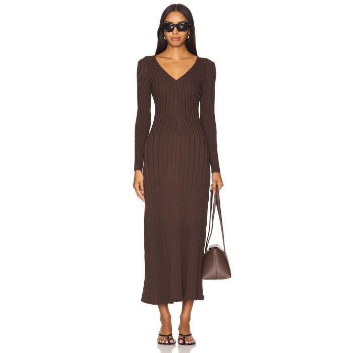 Sovere 【 Laced Long Sleeve Midi Dress Women Chocolate 】 Sleeve スリーブ ドレス レディース|スニケス