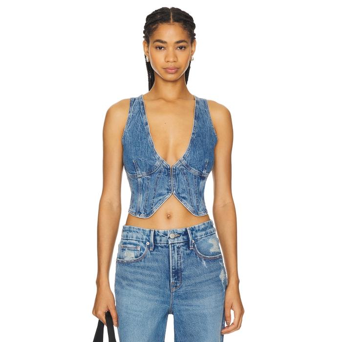 グッドアメリカン Good American 【 Denim Vest Women Indigo599 】 デニムベスト レディースファッション コート ジャケット レディース