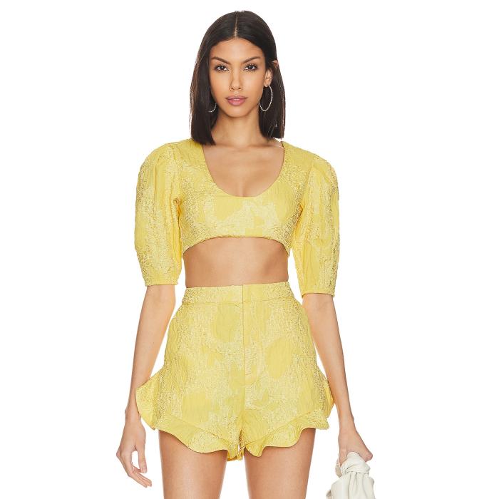 Camila Coelho 【 Kahlo Crop Top Women Buttercream Yellow 】 Crop クロップ レディースファッション トップス ベアトップ チューブトップ レディース yellow 黄色・イエロー