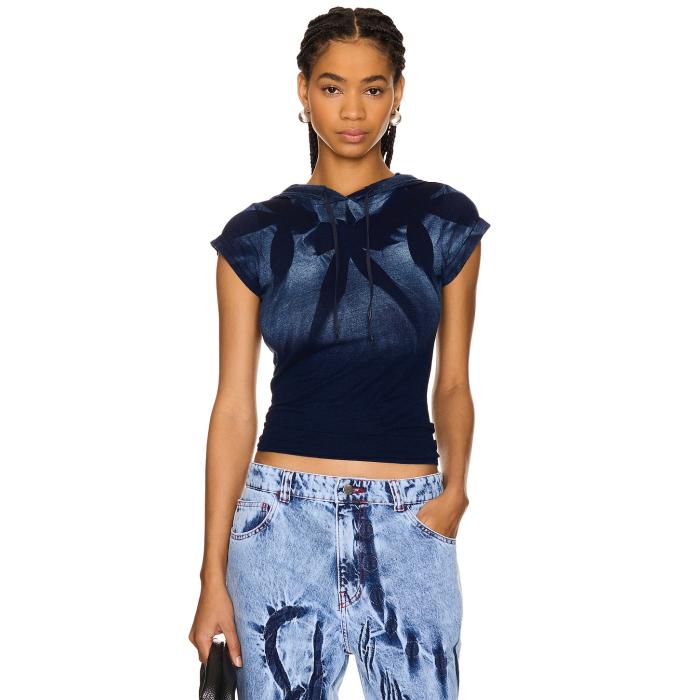 Masha Popova 【 Hooded Bow T-Shirt Women Rodeo Midnight Indigo 】 フード付 Tシャツ レディースファッション トップス Tシャツ カットソー レディース 藍色・インディゴ