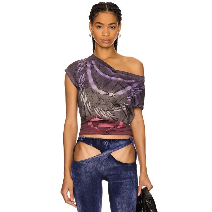 Masha Popova 【 Oversized Crew Neck T-Shirt Women Twilight Amethyst Waves 】 クルー Tシャツ レディースファッション トップス その他 レディース トワイライト