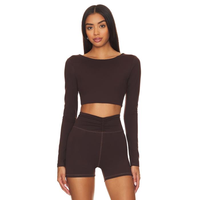 Camila Coelho 【 Haley Cropped Long Sleeve Top Women Deep Brown 】 Sleeve スリーブ スポーツ アウトドア フィットネス トレーニング ウェア レディースウェア トップス レディース ディープ 茶色 ブラウン