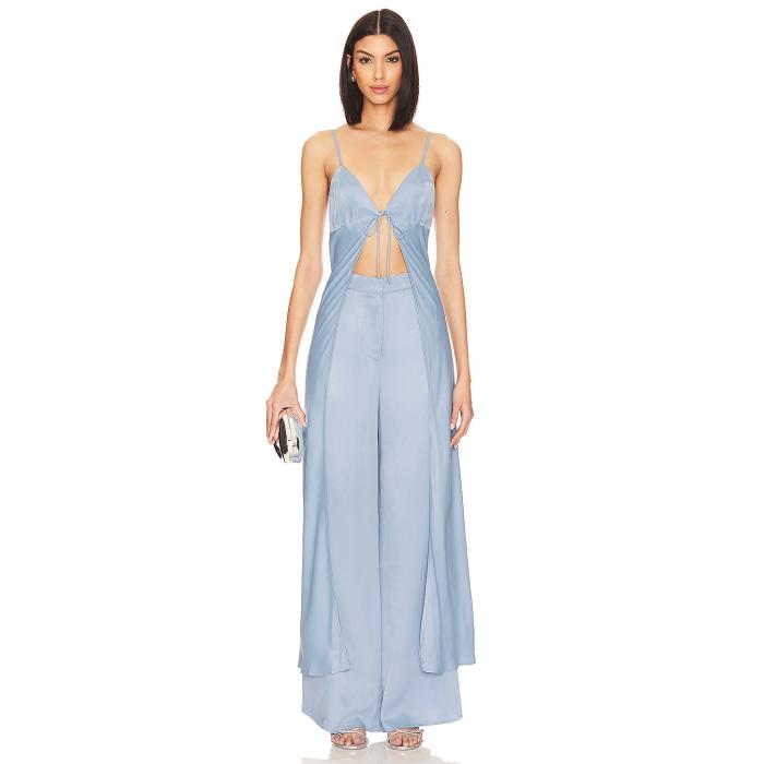 Camila Coelho 【 Kassiani Tie Front Top Women Dusty Blue 】 タイ レディース 青碧 青碧