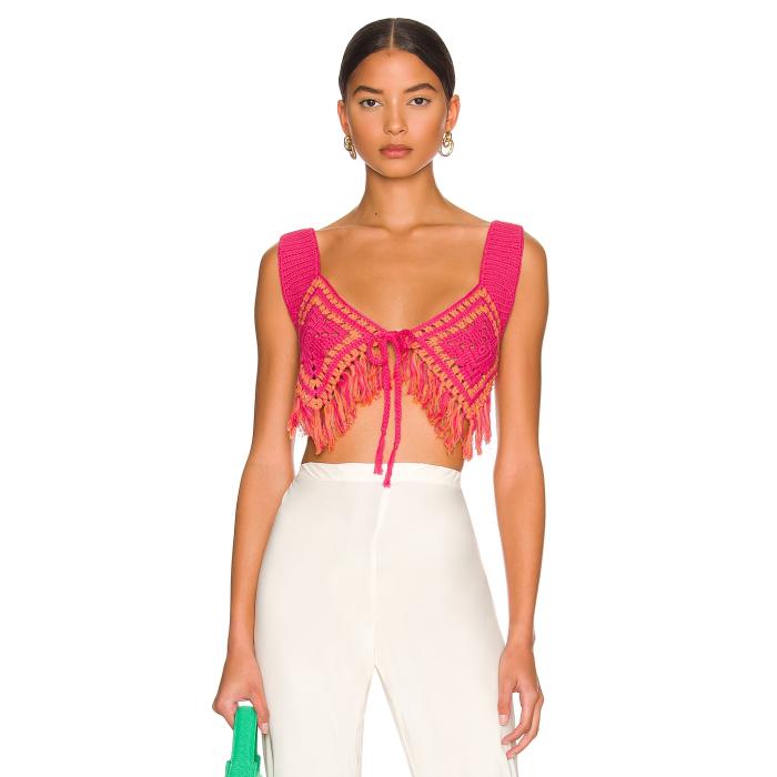 Camila Coelho 【 Mira Hand Crochet Fringe Top Women Raspberry & Orange 】 レディースファッション トップス ベアトップ チューブトップ レディース orange 橙・オレンジ 19,980円