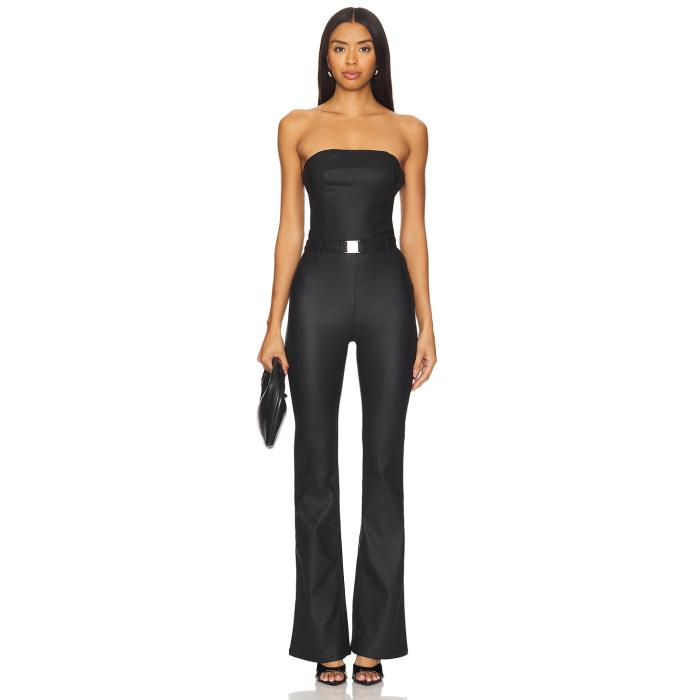 Ser.o.ya 【 Vice Slim Flare Jumpsuit Women Coated Black 】 slim スリム ジャンプスーツ レディースファッション その他 レディース 黒色 ブラック
