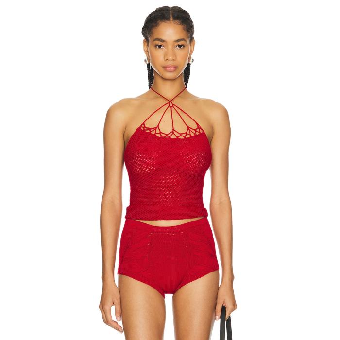 Nastyamasha 【 Crochet Halter Top Women Red 】 レディースファッション トップス その他 レディース Red 赤・レッド