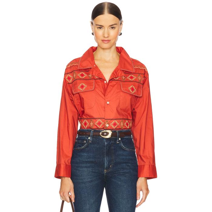 Found 【 X Revolve Embroidered Button Up Shirt Women Red 】 レディースファッション トップス その他 レディース Red 赤・レッド 25,480円