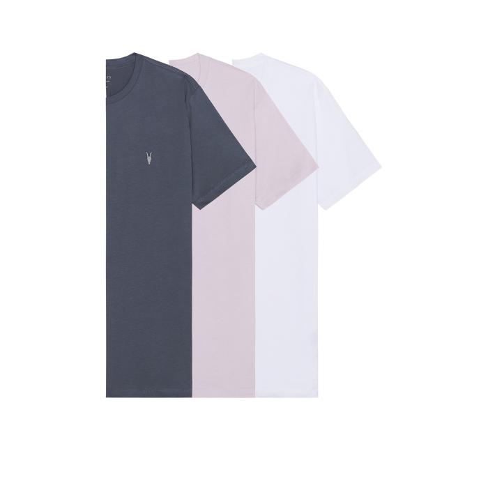 オールセインツ Allsaints 【 Brace 3 Pack Tee Men Blue, Sugar Lilac, & White 】 Tシャツ メンズファッション トップス Tシャツ カットソー メンズ 白色 ホワイト