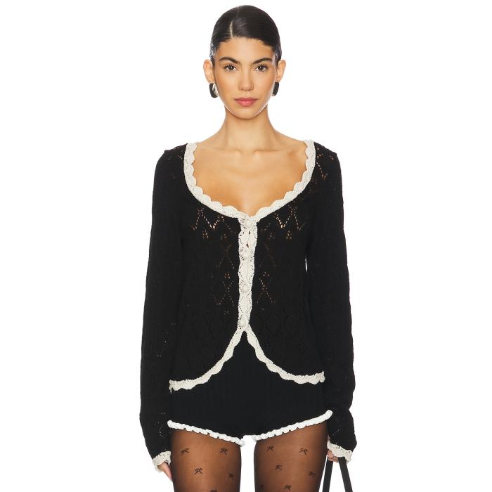 フリーピープル Free People 【 Adelene Cardigan Women Black Cream Combo 】 ジレー レディース 黒いこと 黒いこと 皮膚軟化剤