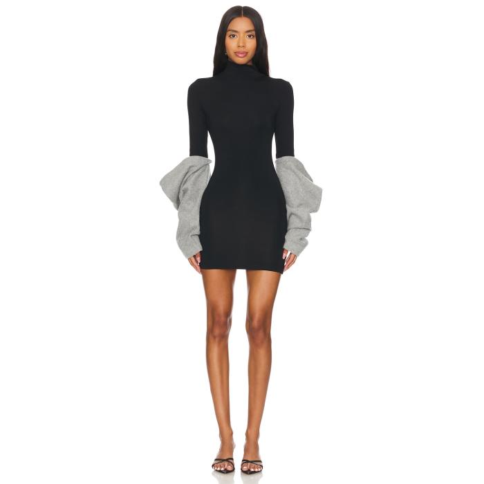 Aaizel 【 Arm Warmer Mini Dress Women Black & Grey 】 ドレス レディースファッション ドレス レディース 黒色 ブラック 灰色 グレー