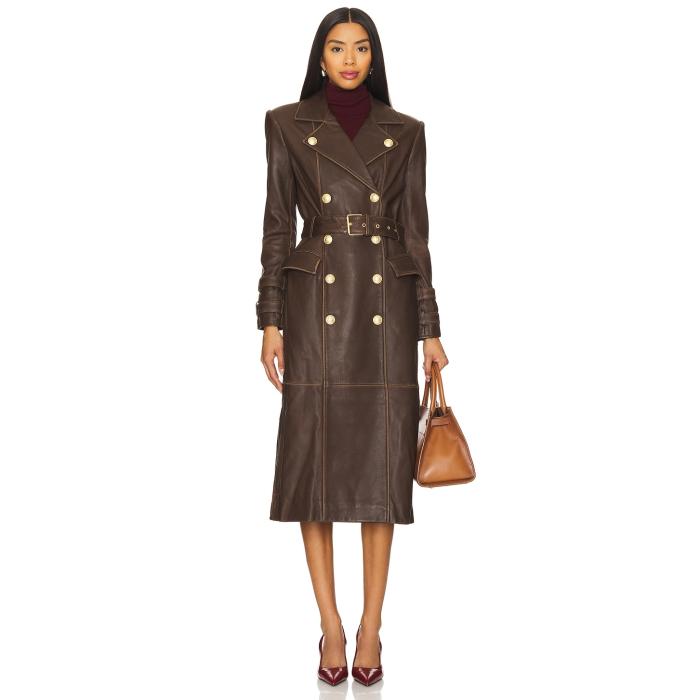 L'agence 【 Celina Leather Trench Coat Women Chocolate 】 レザー レディースファッション コート ジャケット レディース