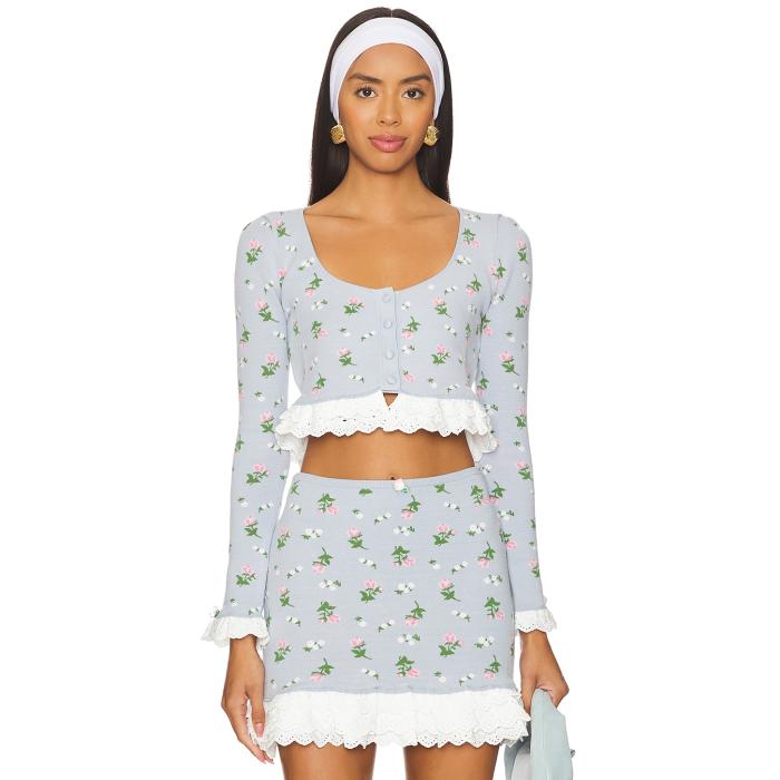 For Love & Lemons 【 Amalia Knit Cardigan Women Blue 】 ニット カーディガン レディースファッション トップス カーディガン ボレロ レディース 青色 ブルー