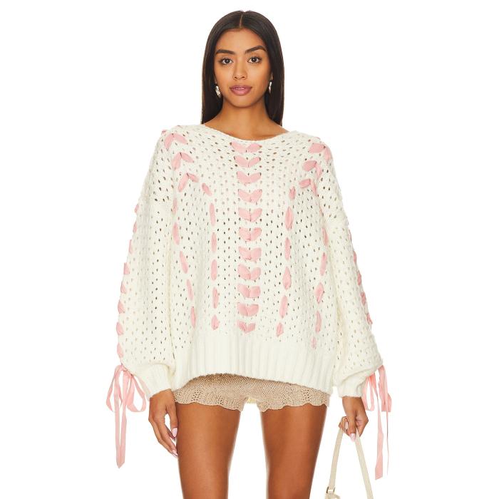 For Love & Lemons 【 Laurel Oversized Sweater Women White 】 トレーナー レディースファッション トップス ニット セーター セーター レディース 白色 ホワイト
