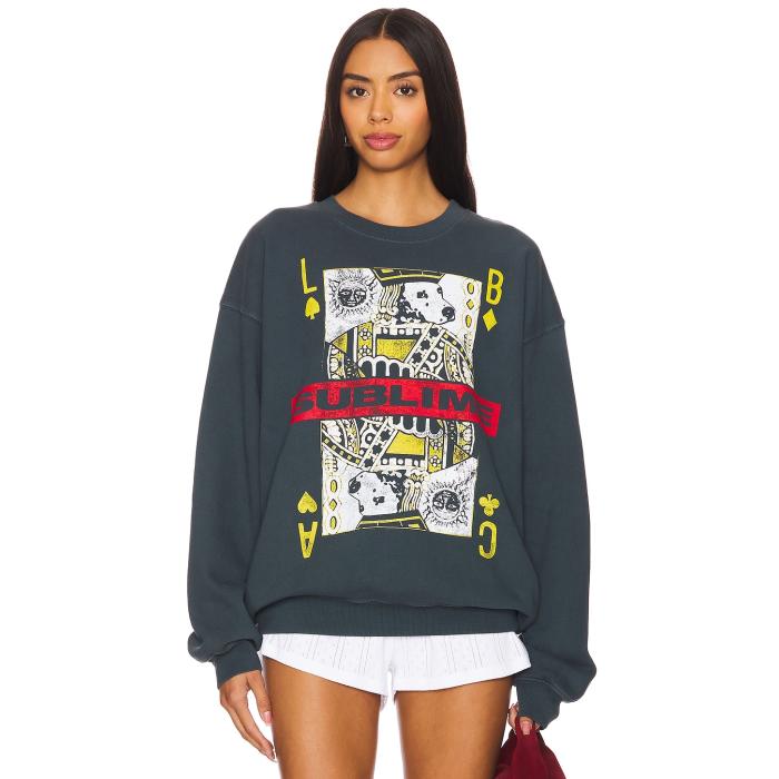 Daydreamer 【 Sublime Playing Card Bf Crew Sweatshirt Women Vintage Black 】 クルー スウェット トレーナー レディースファッション トップス スウェット トレーナー レディース vintage ビンテージ・ヴィンテ