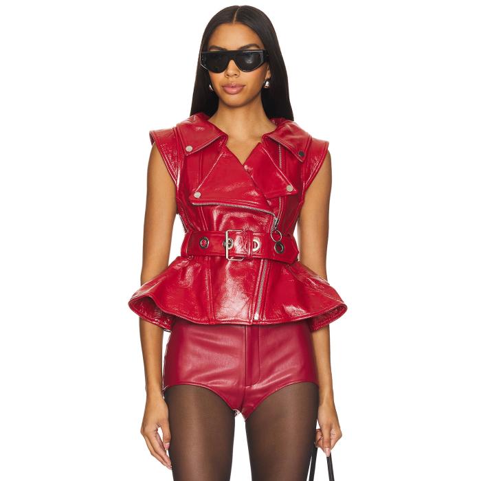 Marques ' Almeida 【 Cinched Open Neck Leather Biker Vest Women Red 】 レザー ベスト レディースファッション コート ジャケット レディース Red 赤・レッド