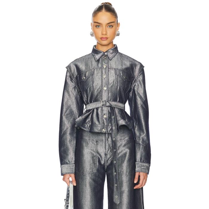 Marques ' Almeida 【 Silver Denim Cinched Jacket With Belt Women Silver 】 Silver 銀色・シルバー デニム Jacket ジャケット ベルト レディースファッション コート ジャケット レディース Silver 銀色・シルバー