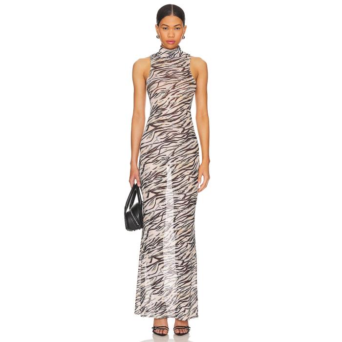 Superdown 【 Angelika Sheer Dress Women Beige Multi 】 お召しもの レディース ベージュ
