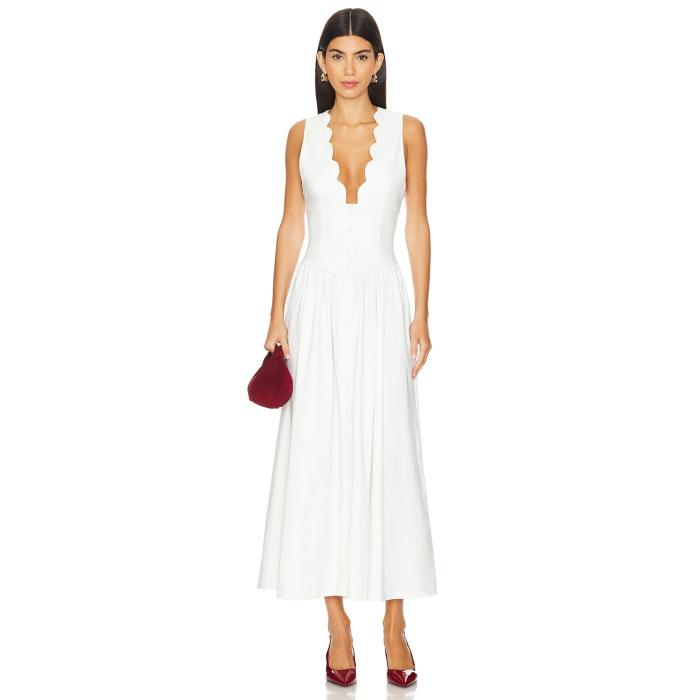 Weworewhat 【 Button Front Scallop Dress Women White 】 お召しもの レディース 白いこと 白いこと レディースファッション-ドレス