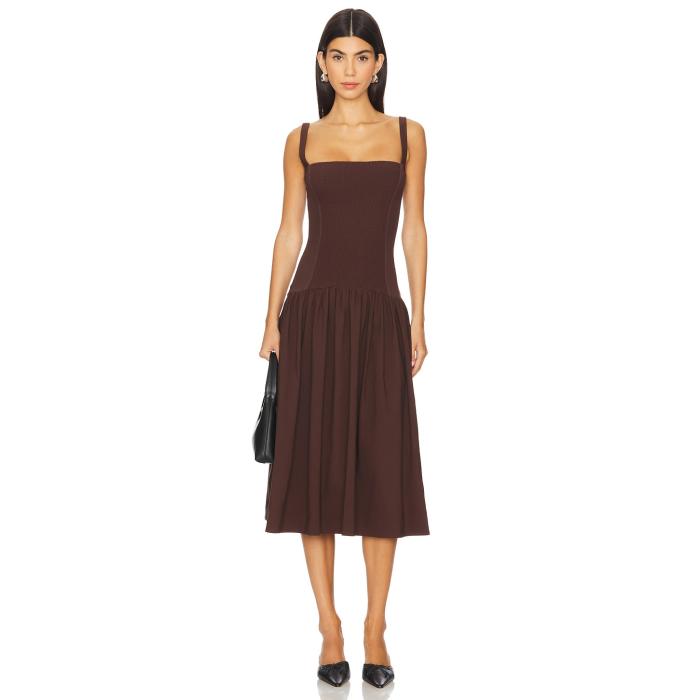 Weworewhat 【 Smocked Drop Waist Midi Dress Women Muted Eggplant 】 御召しもの レディース