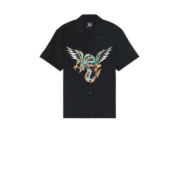 エドハーディー Ed Hardy 【 Dragon Twill Shirt Men Black 】 ドラゴン メンズファッション トップス カジュアルシャツ メンズ 黒色 ブラック