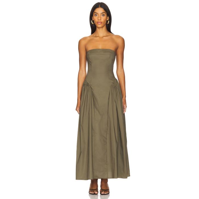 Weworewhat 【 Strapless Corset Ruched Dress Women Dark Grey 】 ドレス レディースファッション ドレス レディース 灰色 グレー