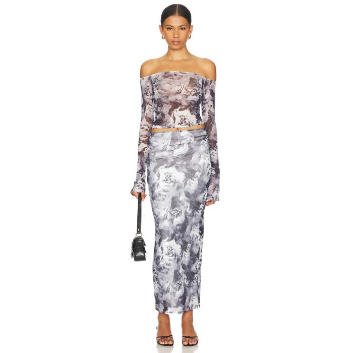 Superdown 【 Kora Skirt Set Women Black & White Floral 】 レディースファッション ドレス レディース 黒色 ブラック 白色 ホワイト