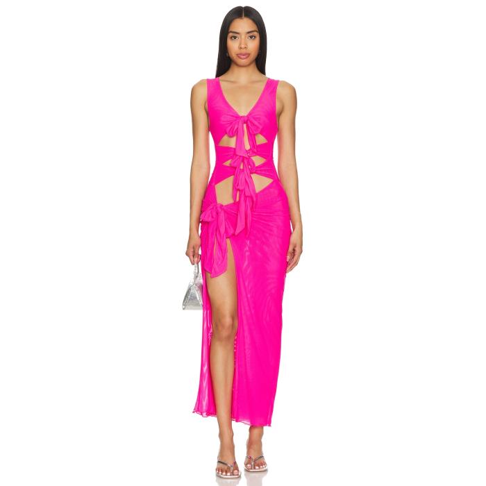 Superdown 【 Nelly Sheer Maxi Dress Women Hot Pink 】 お召しもの レディース pink サクラ色