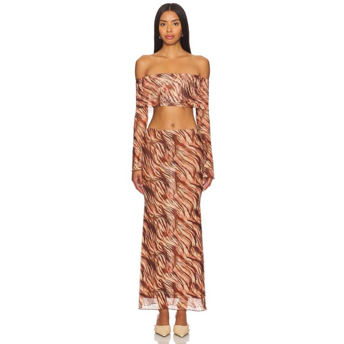 Superdown 【 Viv Skirt Set Women Brown Animal 】 レディース 茶色 ブラウン