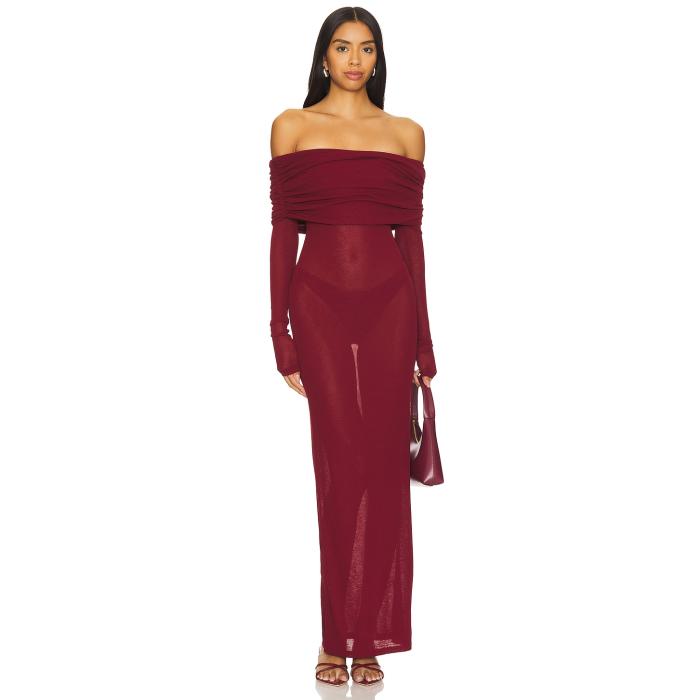 Superdown 【 Chantal Sheer Gown Women Burgundy 】 レディース ワイン色・バーガンディー