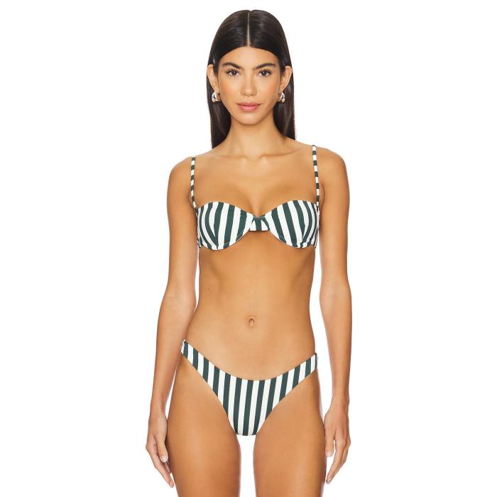 Anemos 【 Balconette Underwire Bikini Top Women Green Vertical Stripe 】 レディースファッション 水着 レディース green 緑・グリーン Stripe ストライプ
