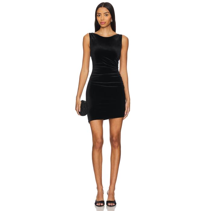 グッドアメリカン Good American 【 Velvet Ruched Mini Dress Women Black001 】 ドレス レディース