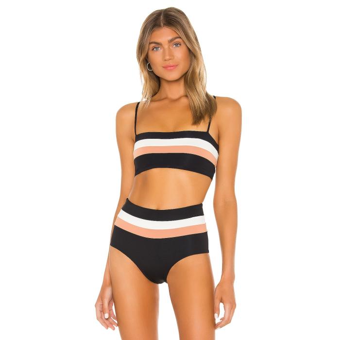Lspace 【 Rebel Stripe Bikini Top Women Black, Cream & Chestnut 】 レベル Stripe ストライプ レディースファッション 水着 レディース クリーム