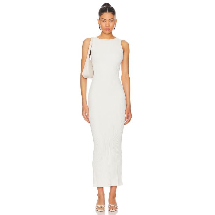 グッドアメリカン Good American 【 Shine Rib Off Scoop Back Midi Dress Women Cloud White001 】 ドレス レディースファッション ドレス レディース